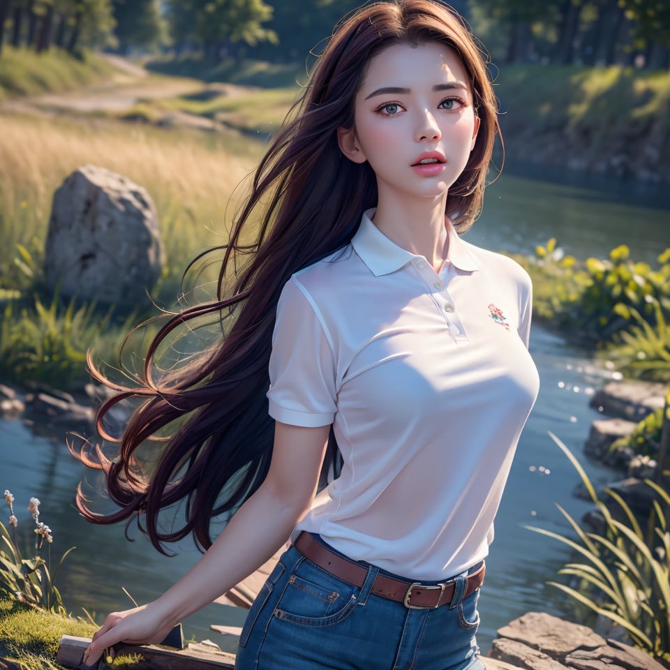 (RAW photo, best quality), (realistic, photo-Realistic:1.3), best quality, masterpiece, beautiful and aesthetic, 16K, (HDR:1.4), high contrast, (vibrant color:1.4), 1girl is Russian mix Korean, wear a transparent polo shirt, see-through polo shirt,Wonder of Art and Beauty