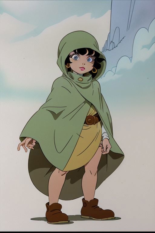 dr24elinore, poncho, style of ralph bakshi, 1girl