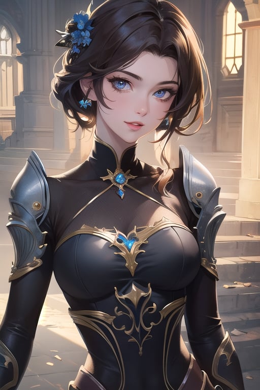 ((masterpiece)),  ((best quality)),  (ultra-detailed),  absurdres,  extremely detailed CG unity 8k wallpaper,  Official Art,   beautiful face,  detailed hands,  expressive eyes,  upper body,  close up,  solo,  scenery,  illustration,  dramatic lighting,  standing,  arm at side,  seductive smile,  parted lips,  1girl, lady,  ((masterpiece)),  , absurdres,  HDR