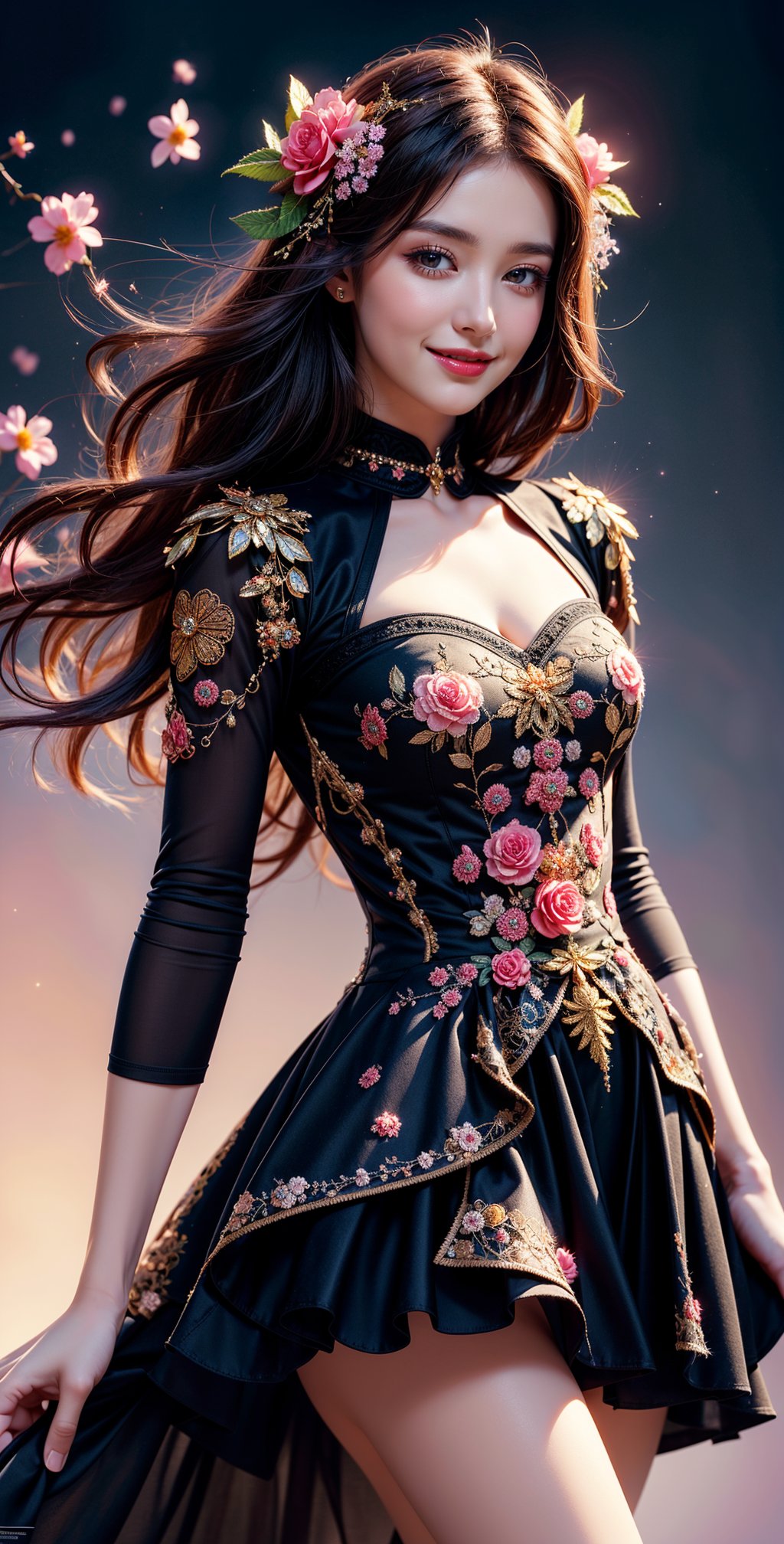 1girl,(masterpiece, top quality, best quality, official art, beautiful and aesthetic:1.2), (1girl), extreme detailed,flowers,(fractal art:1.3),colorful,highest detailed,1 girl, (masterpiece,best quality:1.5),smile.