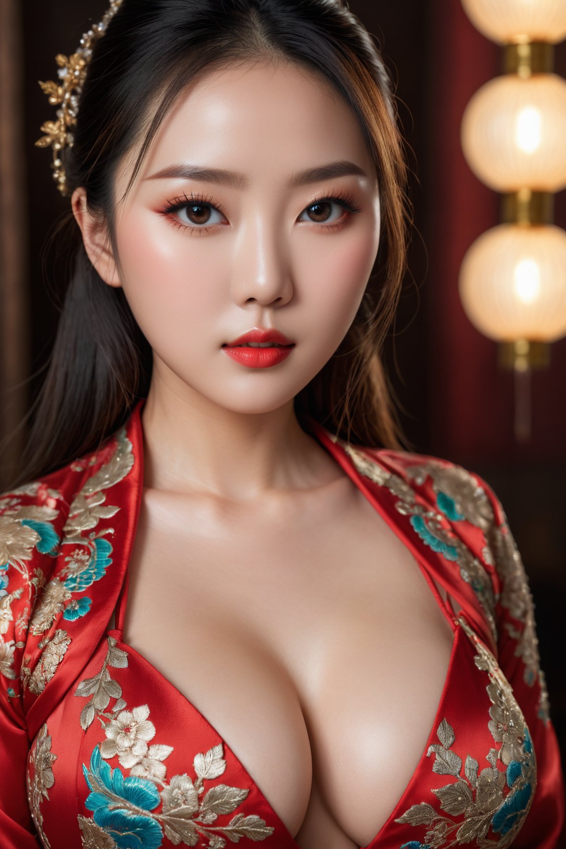 (best quality,4k,8k,highres,masterpiece:1.2),ultra-detailed,beautiful,sexy,asian,chinese woman,extremely detailed eyes and face,beautiful detailed lips,long eyelashes,sexy outfit,huge breast,photorealistic,studio lighting,vivid colors