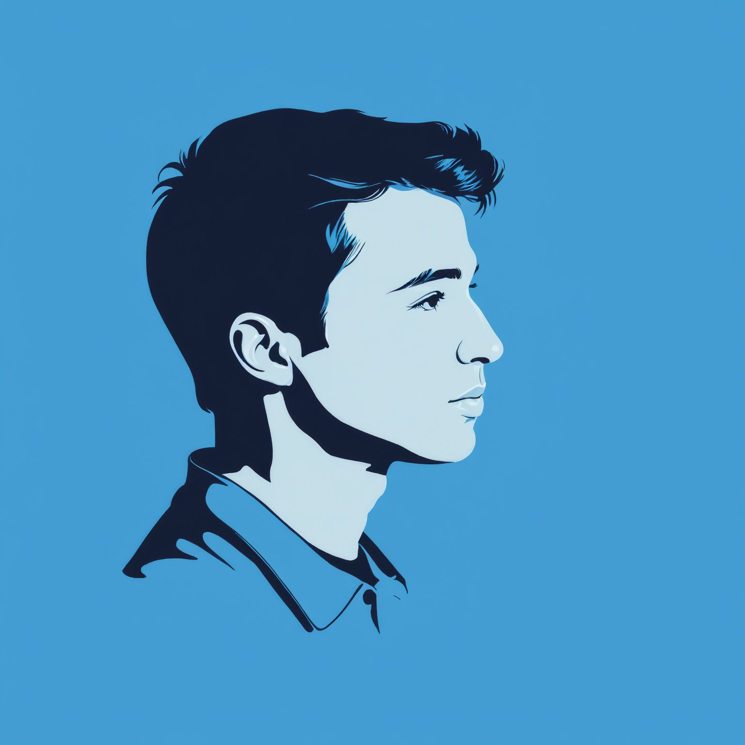 AiArtV,  Flat Illustration,  Vector Illustration,  solo, simple background, 1boy, monochrome, male focus, mole, mole under eye, profile, blue background, portrait, blue theme,<lora:EMS-259705-EMS:0.800000>