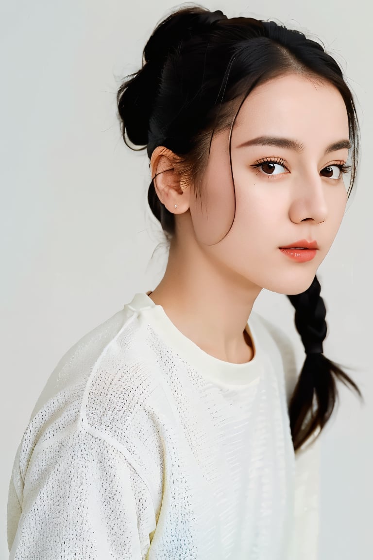 1girl, white background, hair in pigtails, hair tied back together,  slanted eyes,cwkcntk,dilraba,dilraba ,cwkchinese,bangjdi