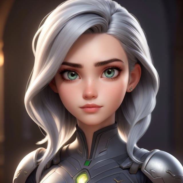 Best quality, Masterpiece, Ultra High Resolution, (photorealistic:1.4), RAW photo, 1girl, 21 years old, silver hair, gray-green eyes, Detailed eyes and face, black suit, Dynamic lighting, In the dark, Deep shadow, discreet, Cowboy shot whole body,Extremely Realistic, realistic, real life,Nintendo