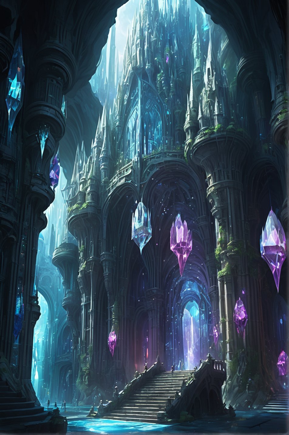 crystal shop in a wonderous,ghostly fantasy subterranean city beyond the beginning of the multiverse, masterpiece,cyber
