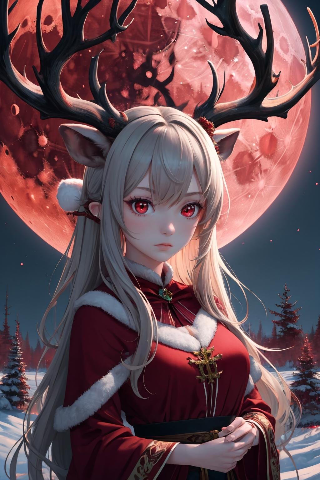 masterpiece, best quality, 1girl, solo, <lora:redmoonreindeer-concept-richy-v1:0.8> red moon, close-up, red eyes, reindeer antlers
