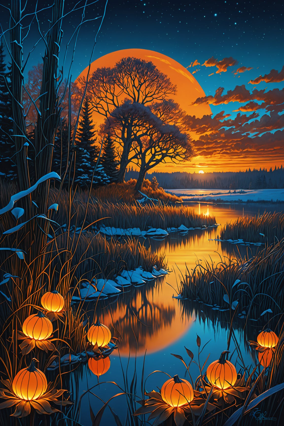 magine a bioluminescent orange glowing ethereal enchanted wonderland,  soft lighting art by Phil Koch,  Meghan Howland,  lightings,  magic,  perfect composition. an ultra hd detailed painting,  digital art,  Jean-Baptiste Monge style,  bright,  beautiful,  wlop,  artgerm und james jean,  ultra hd,  realistic,  vivid colors,  highly detailed,  UHD drawing,  pen and ink,  perfect composition,  beautiful detailed intricate insanely detailed octane render trending on artstation,  8k artistic photography,  photorealistic concept art,  soft natural volumetric cinematic perfect light