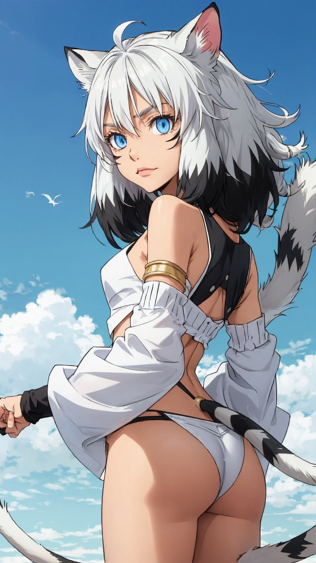 SABRA,  Suphia,  white hair,  blue eyes,  tail,  real cat ears,<lora:EMS-267949-EMS:0.600000>