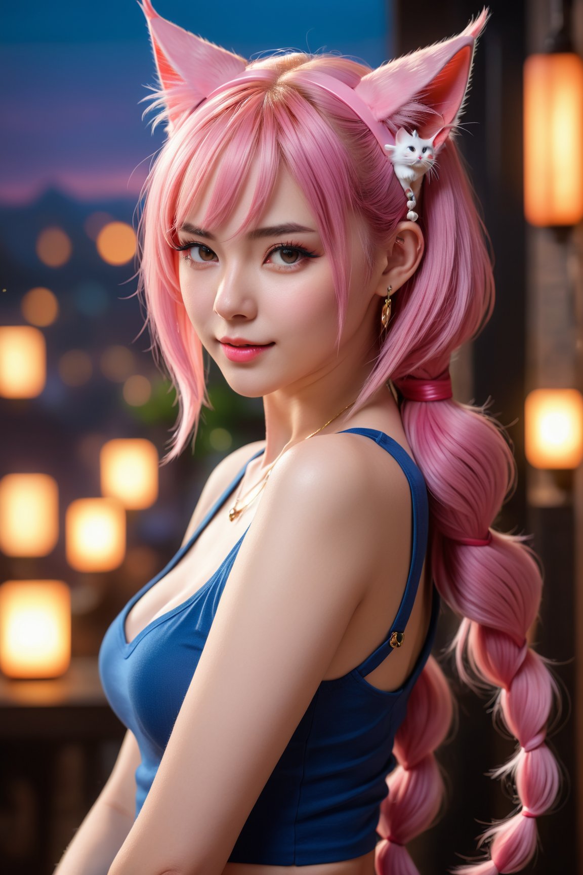 (best quality,4k,8k,highres,masterpiece:1.2),ultra-detailed,(realistic,photorealistic,photo-realistic:1.37),HDR,UHD,studio lighting,ultra-fine painting,sharp focus,physically-based rendering,extreme detail description,professional,vivid colors,bokeh,girl,pink hair,cat ears,long dragon tail,tall,well fit,holding swich