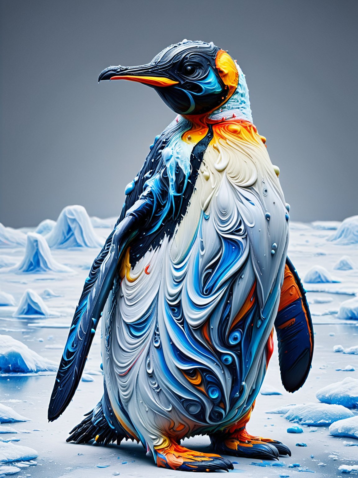 An ais-acrylics penguin, standing on the frozen tundra <lora:Acrylic_Paint_Style_SDXL:1>