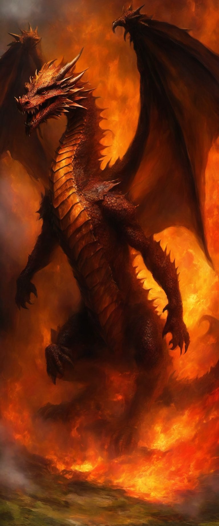 Deception of a medival  dragon slayer. dark, raw,oil paint