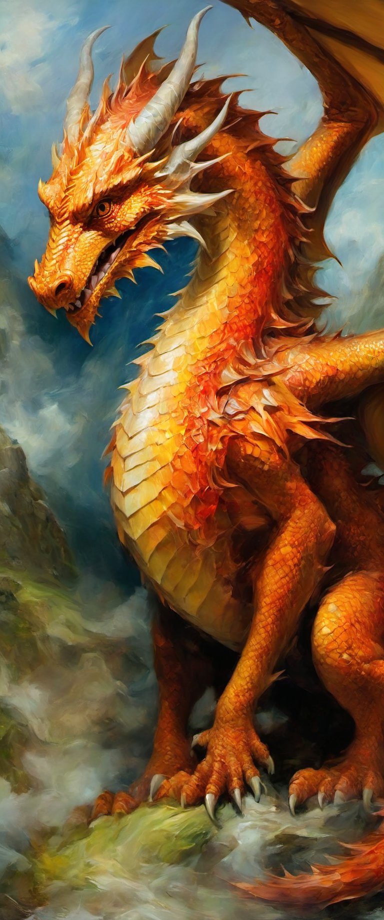 Deception of a medival  dragon salyer. darl, raw,oil paint