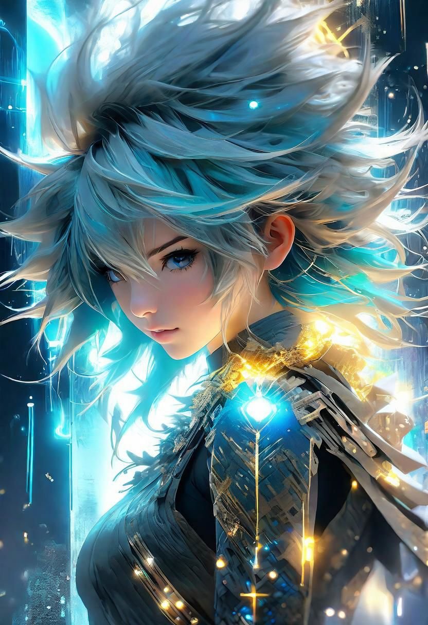 Shoulder length messy long shine hair, happy, Full body, Beautiful anime waifu style boy, hyperdetailed painting, luminism, art by Carne Griffiths and Wadim Kashin concept art, 4k resolution, fractal isometrics details bioluminescence , 4d render, octane render, intricately detailed , cinematic, trending on artstation Isometric Centered hyperrealistic cover photo awesome full color, hand drawn , gritty, realistic mucha , hit definition , cinematic, on paper, ethereal background, abstract beauty,stand, approaching perfection, pure form, golden ratio, minimalistic, unfinished, concept art, by Brian Froud and Carne Griffiths and Wadim Kashin and John William Waterhouse, intricate details, 8k post production, high resolution, hyperdetailed, trending on artstation, sharp focus, studio photo, intricate details, highly detailed, by greg rutkowski