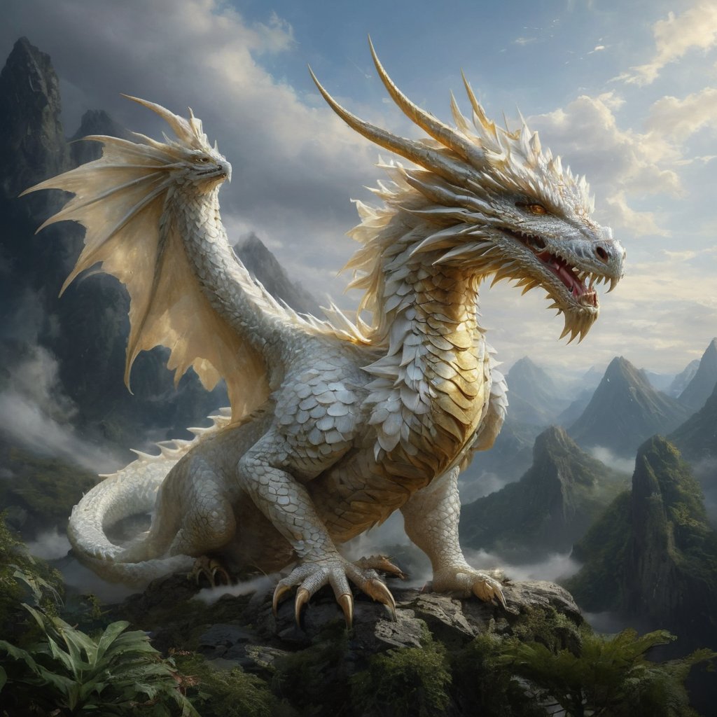 Generate hyper realistic image of the Skywhisper Wyrmling, a dragon with feathery wings and a penchant for soaring through fluffy clouds. Its downy scales and wide-eyed curiosity capture the essence of fearsome charm.Dragon