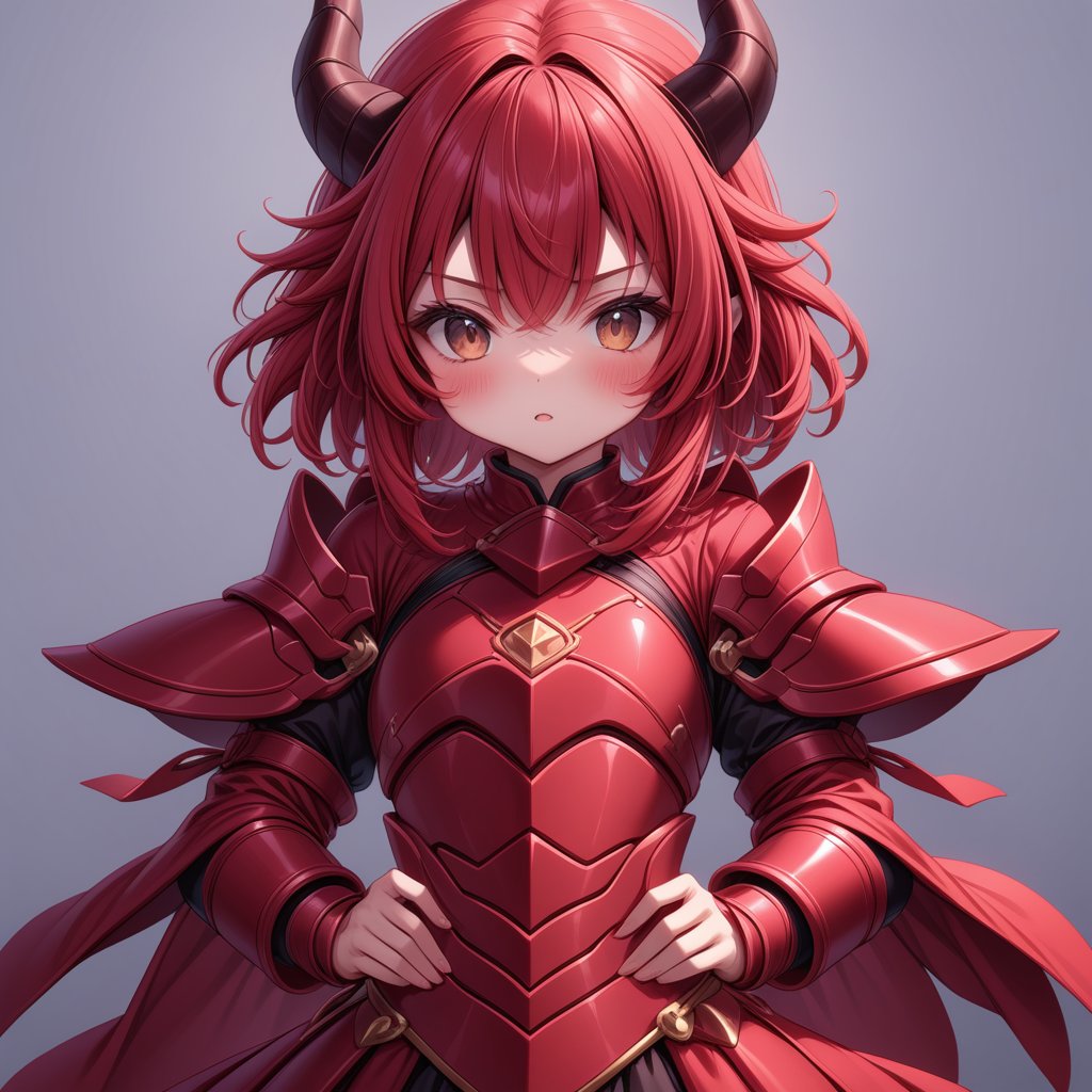 1dragon girl, red hair, red armor, dragon horns, ,<lora:659095807385103906:1.0>