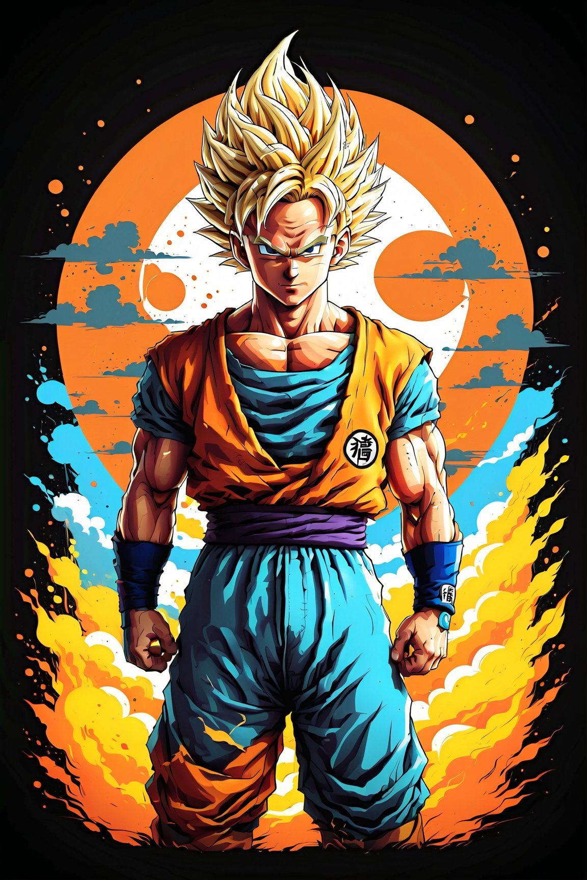 anime style illustration of Dragon ball, detailed design and urban style t-shirt design, solid color background, pro vector, 4K resolution

