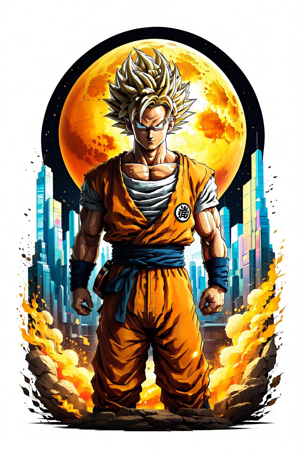 anime style illustration of Dragon ball, detailed design and urban style t-shirt design, solid color background, pro vector, 4K resolution


