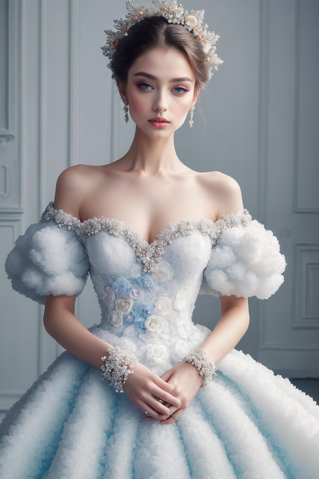 ((Masterpiece, best quality,edgQuality)), Haute_Couture,edgCloud, a woman wearing a Haute_Couture  edgHC_dress made of clouds <lora:edgLycorisCloud:0.85>