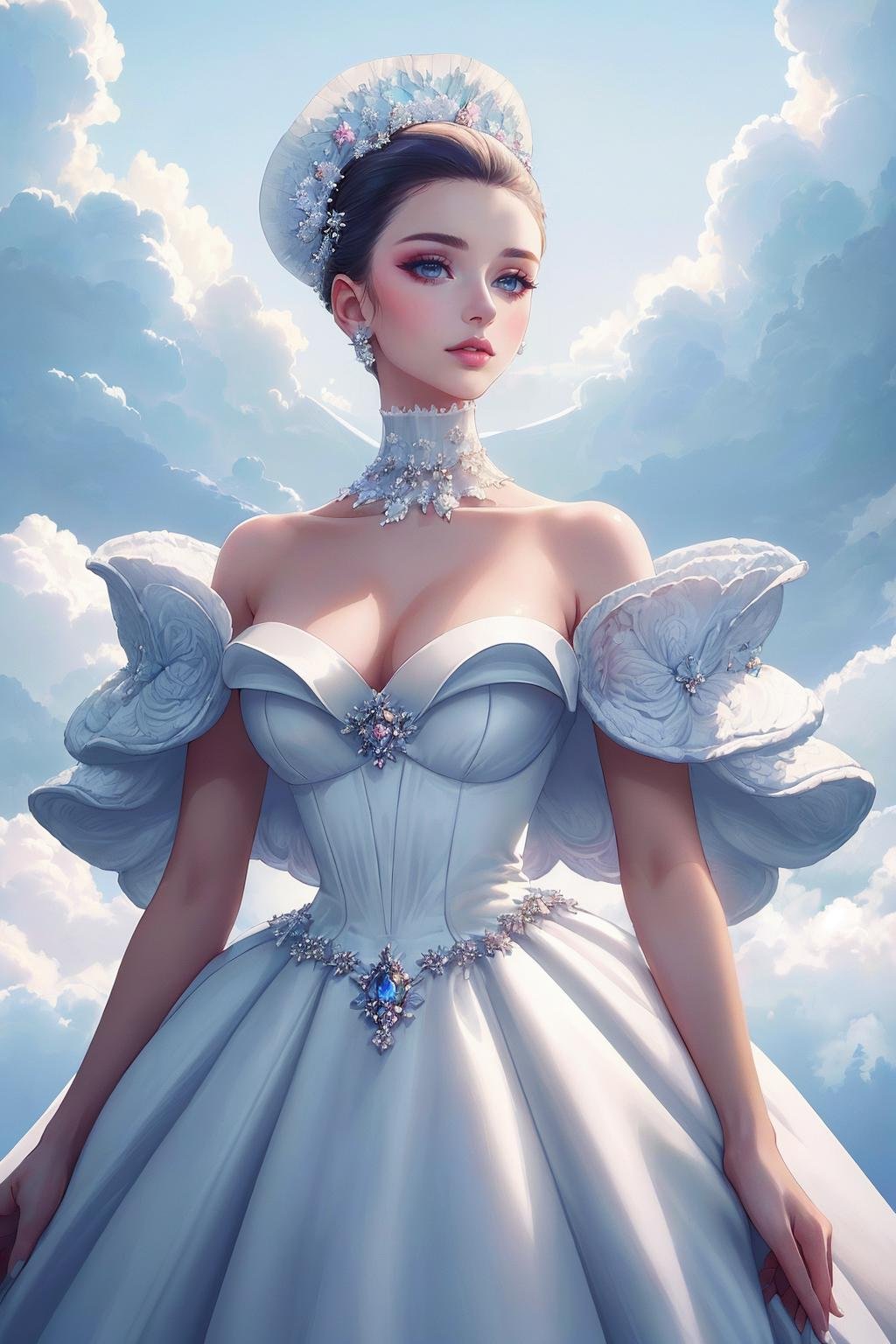 ((Masterpiece, best quality,edgQuality)), Haute_Couture,edgCloud, a woman wearing a Haute_Couture  edgHC_dress made of clouds ,wearing edgCloud,fashion show background <lora:edgLycorisCloud:0.85>