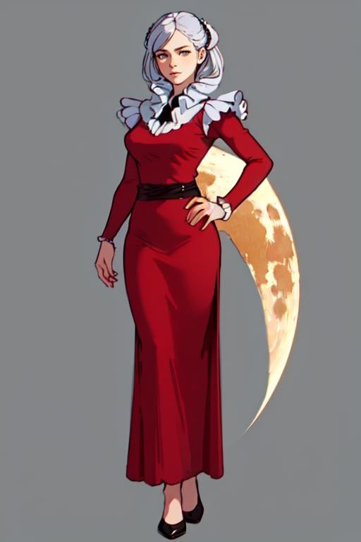 (full body, a woman standing the moon:1.2), beautiful eyes, beautiful girl, high detail skin, high detail eyes, high detail hair, highres, ultra detailed, sharpen picture, Highly detailed, masterpiece, best quality, photorealistic, <lora:empireuniformLoRA:0.8> red dress, frills