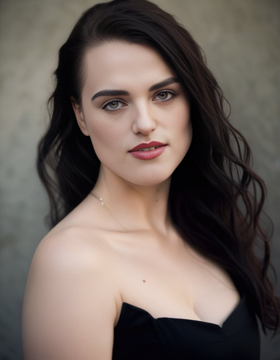 KatieMcgrath,<lora:KatieMcgrathSDXL:1>,RAW photo, face portrait photo of beautiful 26 y.o woman, cute face, wearing black dress, happy face, hard shadows, cinematic shot, dramatic lighting