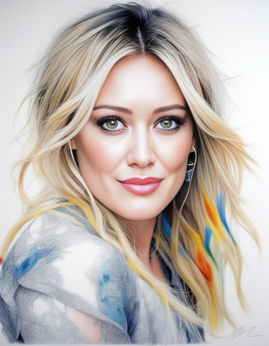 HilaryDuff,<lora:HilaryDuffSDXL:1>,A colored-pencil art of a beautiful woman.  Highly detailed. In the style of Agnes Cecile. The painting was recognized as a contest winner. It has been featured on CG Society.