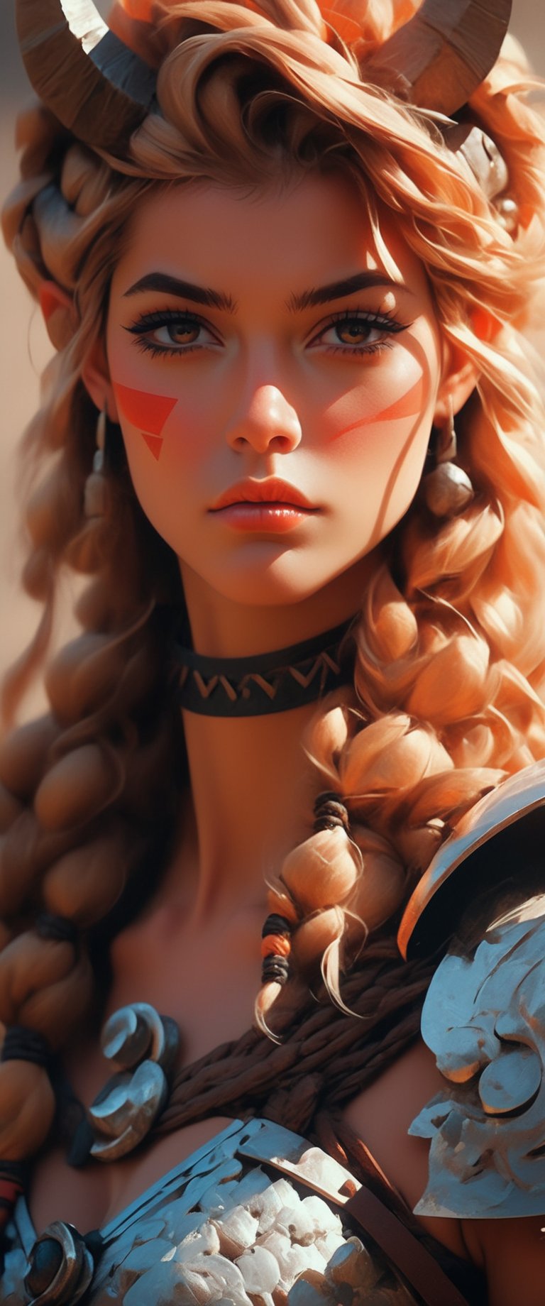 A stunning intricate full color portrait of woman (viking warrior), (barbarian), epic character composition, by ilya kuvshinov, alessio albi, nina masic, sharp focus, natural lighting, subsurface scattering, f2, 35mm, film grain, , perfect composition, beautiful detailed intricate insanely detailed octane render trending on artstation, 8 k artistic photography, photorealistic concept art, soft natural volumetric cinematic perfect light, chiaroscuro, award - winning photograph, masterpiece, oil on canvas, raphael, caravaggio, greg rutkowski, beeple, beksinski, giger,ct-niji2