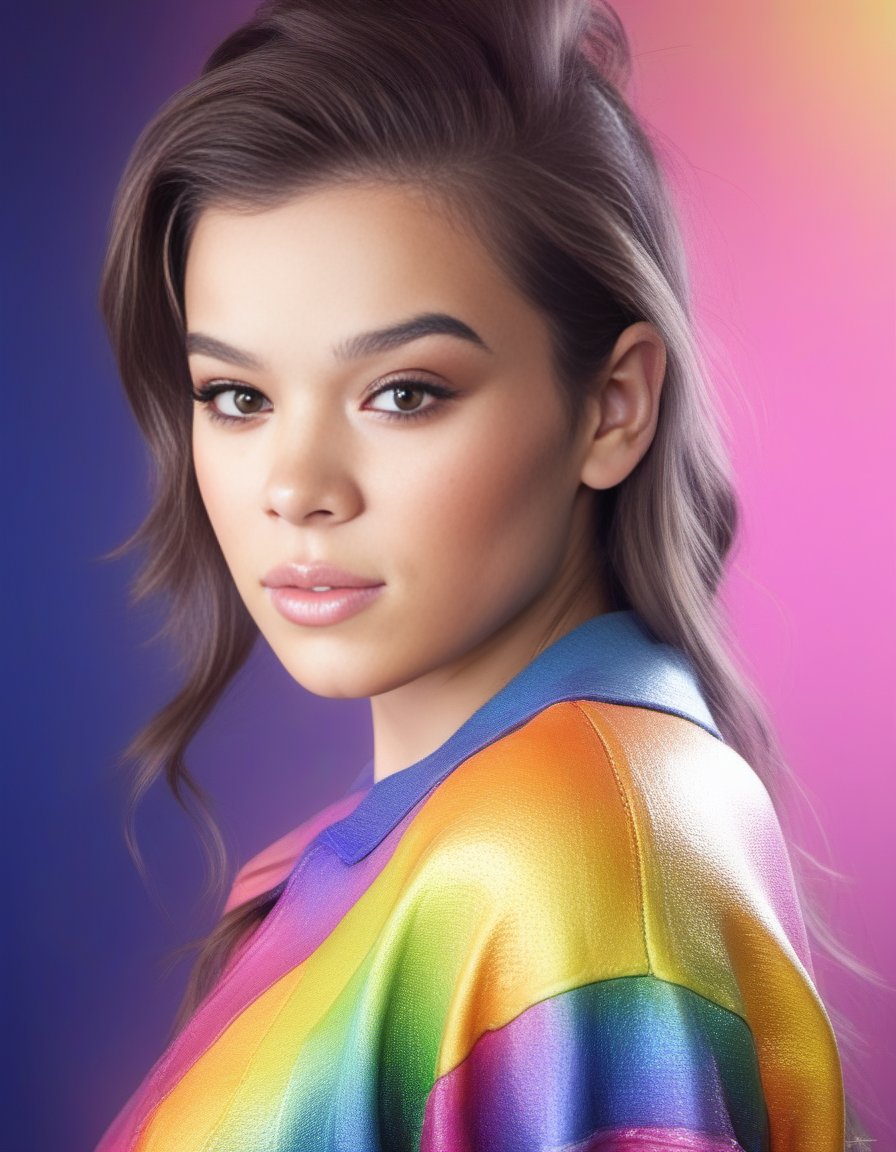 HaileeSteinfeld,<lora:HaileeSteinfeldSDXL:1>female, realistic photo, bokeh.2</photo photorealistic'by greg rutkowski and alphonse much detail intricate face details"face_up fantasy artstation trending dramatic lighting concept design contest winner octane render " most beautiful image on the 2d side portrait by Greg Rutkowki vivid colors natural light sharp focus digital painting illustration pastel vibrant neon color scheme 4D rendered in cinema4tikal blackpink gold yellow white pink rainbow blue orange teacol bright volumetric dynamic cinematic epic scene of a man with an extremely high energy is running away from his body inside her bedroom holding hands wearing sun