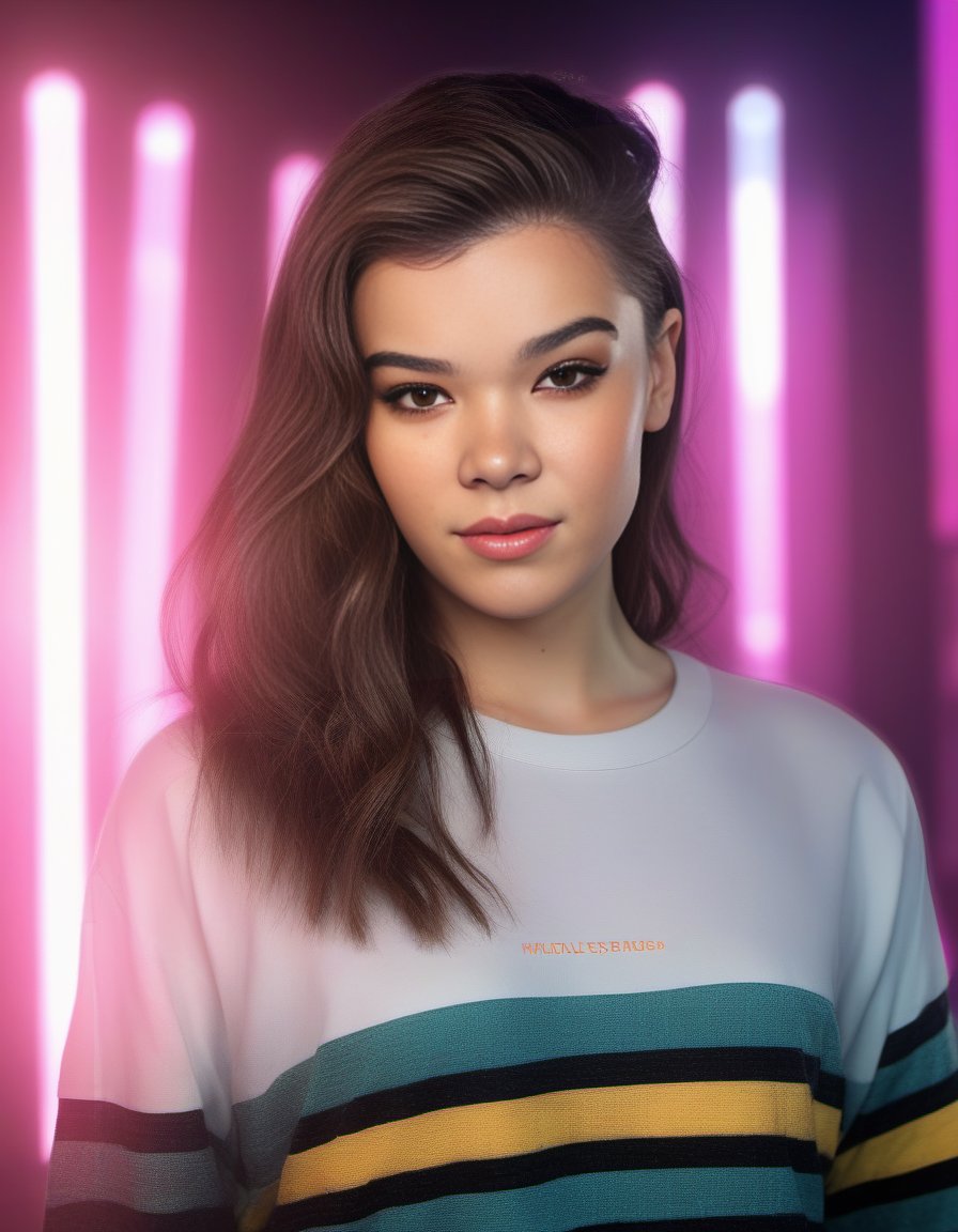 HaileeSteinfeld,<lora:HaileeSteinfeldSDXL:1>female, realistic photo, bokeh soft lights; 90mm nikon f/2.8G HD 8k resolution concept art lens flare intricate details dramatic lighting octane render photorealistic cinematic smooth sharp focus high contrast neon cyberpunk 2077 trending on ArtStation deviantart pinterest hyperdetailed Unreal Engine 4D digital illustration cgsociety matte background vibrant highly rendered by WLOP and Ross Tran rossdraws matrix film grainy atmospheric unreal engine 5 real life photography ultrarealism 3d shading ray tracing extremely detailed 16-bit megapixels very cute pastel color scheme golden hour hdr sunset with a