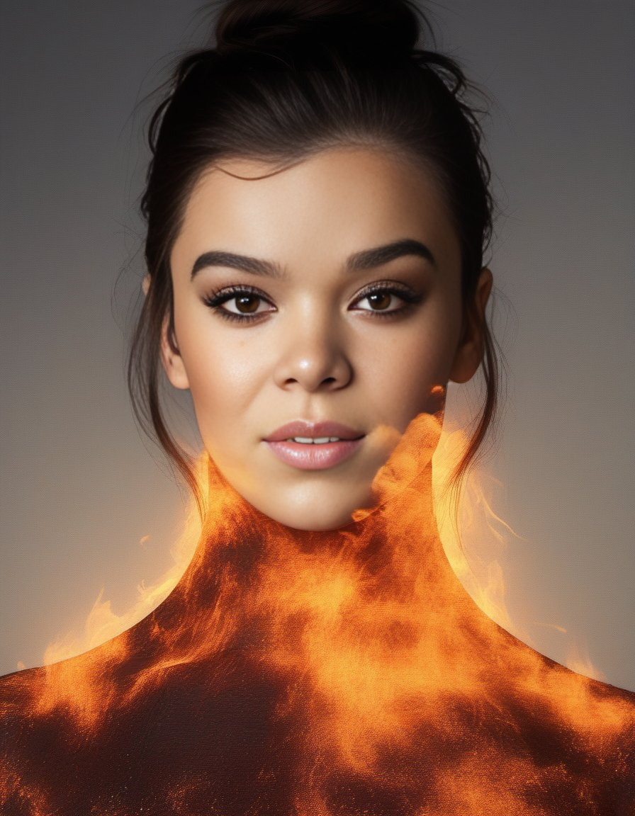 HaileeSteinfeld,<lora:HaileeSteinfeldSDXL:1>female, realistic photo, detailed face made of smoke and fire cellophane w- 768 n 9&4 with her eyes closed but very happy about how she is inside a volcano on the moon by Annie Leibovitz. Cinematic lighting rendered in oct engine 5 4k hd wallpaper dramatic studio photograph 35mm lens wide angle movie directed stars atmospheric volumetric light scattering unreal Engine render intricate detail ultra realism 8 k resolution concept art matte painting cinematic photography hyperrealistic realist style digital airbrush sharp focus macro details high quality photorealism deep depth field trending cgsociety award winning minimal effects hard rock album cover artwork cyberpunk 20