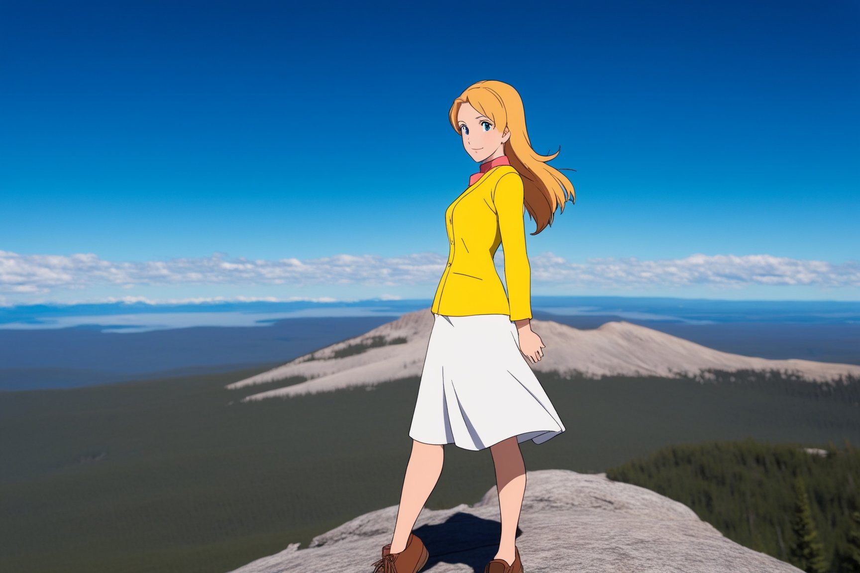 Highly-detailed beautiful girl,20yo,inoue orihime\(bleach\),standing in mount washburn summit of Yellowstone,highly-detailed exquisite face,soft shiny skin,detailed eyes,perfect female form,hourglass figure,long yellow hair,elegant pink jacket and jean skirt,smile,perfect hands,perfect fingers,vibrant colors,looking at viewer,1girl,solo,dynamic sexy pose,(halfbody shot:1.3),(backdrop:mount washburn summit, wash9urn,at eye level,outdoors,blue sky,day,rock,horizon,green mountain,landscape,trail,tree,handrail),(girl focus:1.2)
BREAK
trending on artstation,rule of thirds,perfect composition,cinematic lighting,anime style,ultra-detailed,masterpiece,sharp focus,high contrast,art_booster,ani_booster, photo_b00ster,real_booster,ye11owst0ne