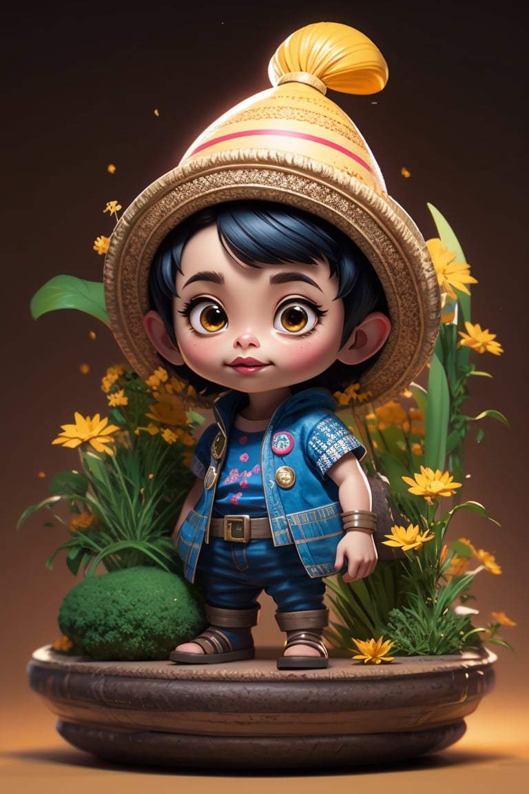 Black and brown drawing of a indonesia traditional man, , on kraft paper, Karl Kopinski, fantasy, highly detailed, Vlop and Krenz Cushart, ornate detailing, Jean-Sebastian Rossbach, James Gene,photorealistic,PoP art,PoP style,Anime,Girl,3D,pvc,chibi,3D MODEL,2.5~3D,disney pixar style