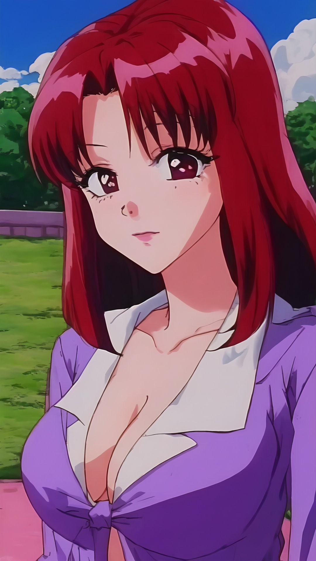 HAUNTEDじゃんくしょん, 長谷川花子, Hasegawa Hanako, Red Hair, Long Hair, Light Purple Eyes, Big Breasts, Cleavage, 