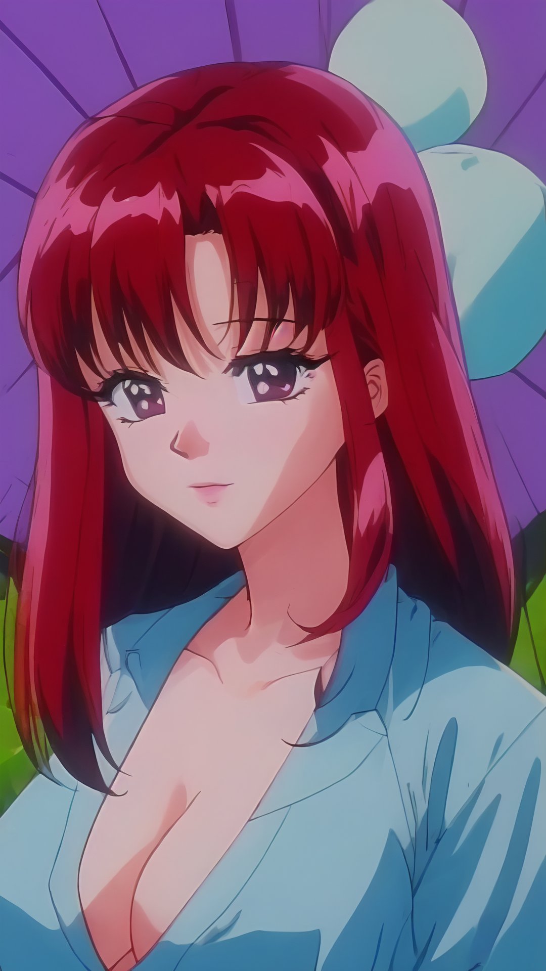 HAUNTEDじゃんくしょん, 長谷川花子, Hasegawa Hanako, Red Hair, Long Hair, Light Purple Eyes, Big Breasts, Cleavage, 