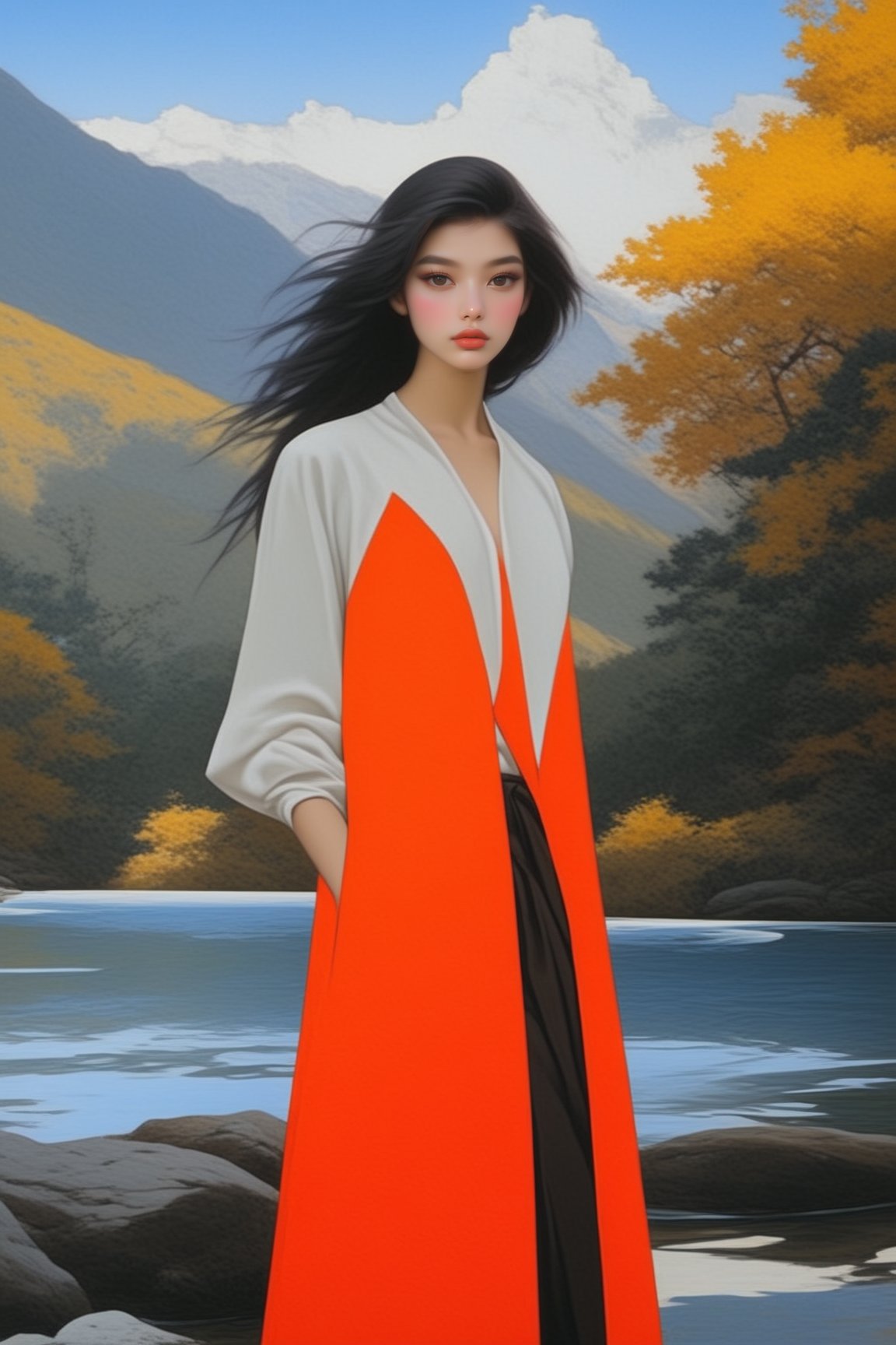 ((Hyper-Realistic)) photo of a beautiful girl standing in a national park,(Kugisaki Nobara),20yo,detailed exquisite face,detailed soft skin,hourglass figure,perfect female form,model body,(perfect hands:1.2),(elegant jacket, shirt and skirt),(backdrop: beautiful mountain with river,lake,tree, forest,rock and reflection in water),yv1sta3,(anime vibes:1.3)
BREAK 
aesthetic,rule of thirds,depth of perspective,perfect composition,studio photo,trending on artstation,cinematic lighting,(Hyper-realistic photography,masterpiece, photorealistic,ultra-detailed,intricate details,16K,sharp focus,high contrast,kodachrome 800,HDR:1.2),by Karol Bak,Gustav Klimt and Hayao Miyazaki, real_booster,art_booster,ani_booster,y0sem1te,H effect