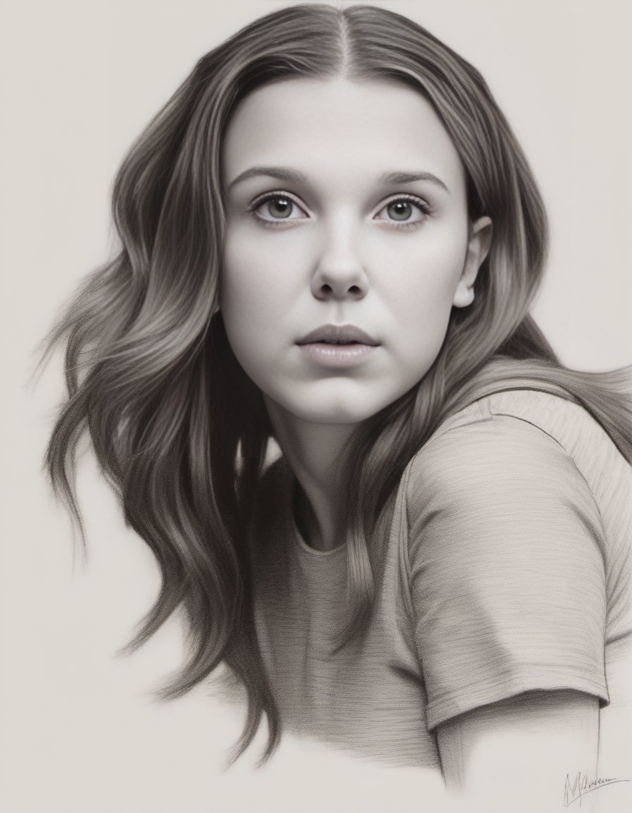 MillieBobbyBrown,<lora:MillieBobbyBrownSDXL:1>stunning sketch portrait by Michelangelo, charcoal drawing, face only, an absolutely gorgeous woman, side view, ultra-detailed, hint of a smile, no coloring, no color
