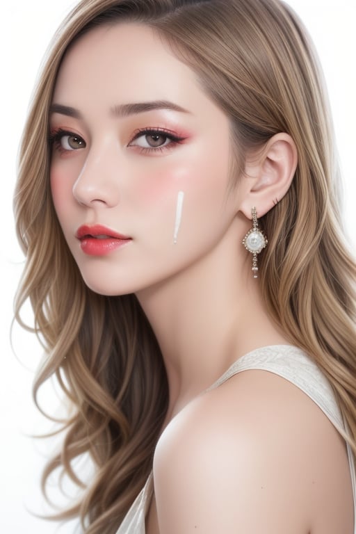 (masterpiece, best quality, photorealistic), 1girl, light brown hair, brown eyes, detailed skin, pore, lovely expression, close mouth, upper body, beauty model, White background, Detailedface, Realism, Epic ,Female, Portrait, Raw photo, Photography, Photorealism,Skin care,touching her clean face with fresh Healthy Skin, Beauty Cosmetics and Facial (masterpiece:1.5) (photorealistic:1.1) (bokeh) (best quality) (detailed skin texture pores hairs:1.1) (intricate) (8k) (HDR) (wallpaper) (cinematic lighting) (sharp focus), (eyeliner), (painted lips:1.2), (earrings),asian girl(masterpiece:1.5) (photorealistic:1.1) (bokeh) (best quality) (detailed skin texture pores hairs:1.1) (intricate) (8k) (HDR) (wallpaper) (cinematic lighting) (sharp focus), (eyeliner), (painted lips:1.2), (earrings),asian girl,Young beauty spirit ,realistic,Ava,Exquisite face,beautiful edgArg_woman,Makeup,alluring_lolita_girl,#1 girl,#black hair,1 girl,<lora:EMS-179-EMS:0.300000>,<lora:EMS-3262-EMS:0.800000>,<lora:EMS-59101-EMS:0.300000>,<lora:EMS-290363-EMS:0.600000>