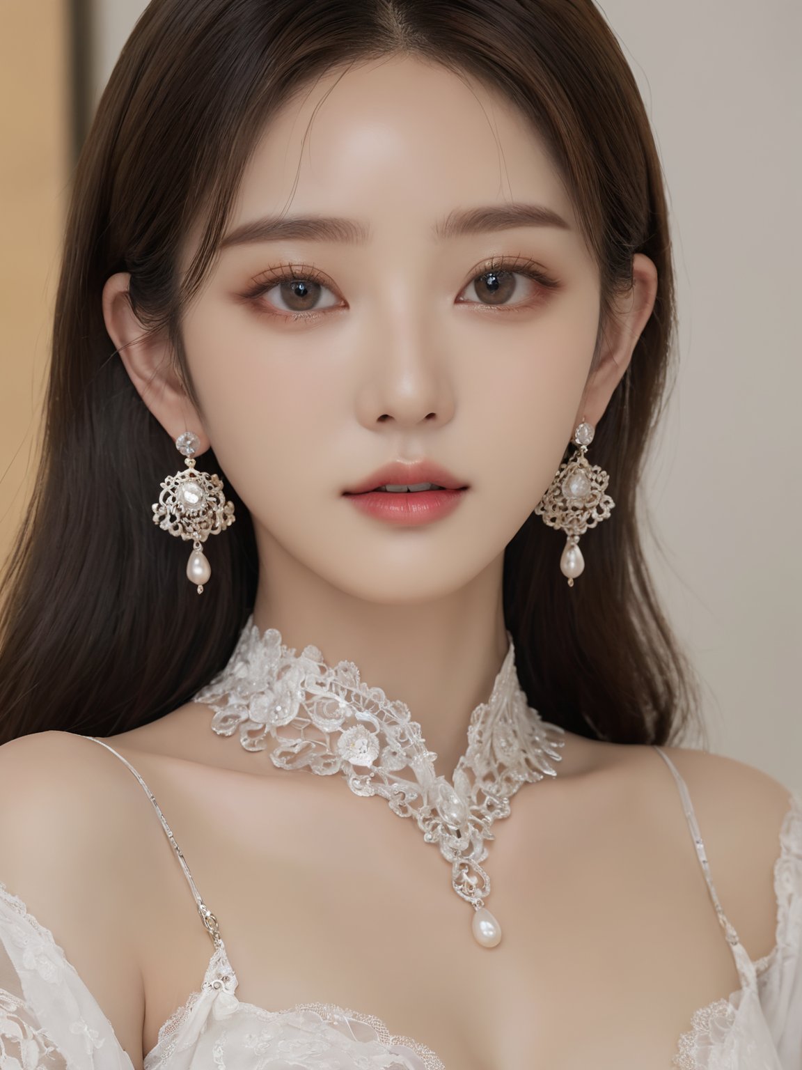 detailed eyes,Perfect features,(masterpiece),(best quality),moist skin,shiny skin,glossy skin,(good quality),intricate details,earrings,Ray Tracing,(realistic:1.1),korean,