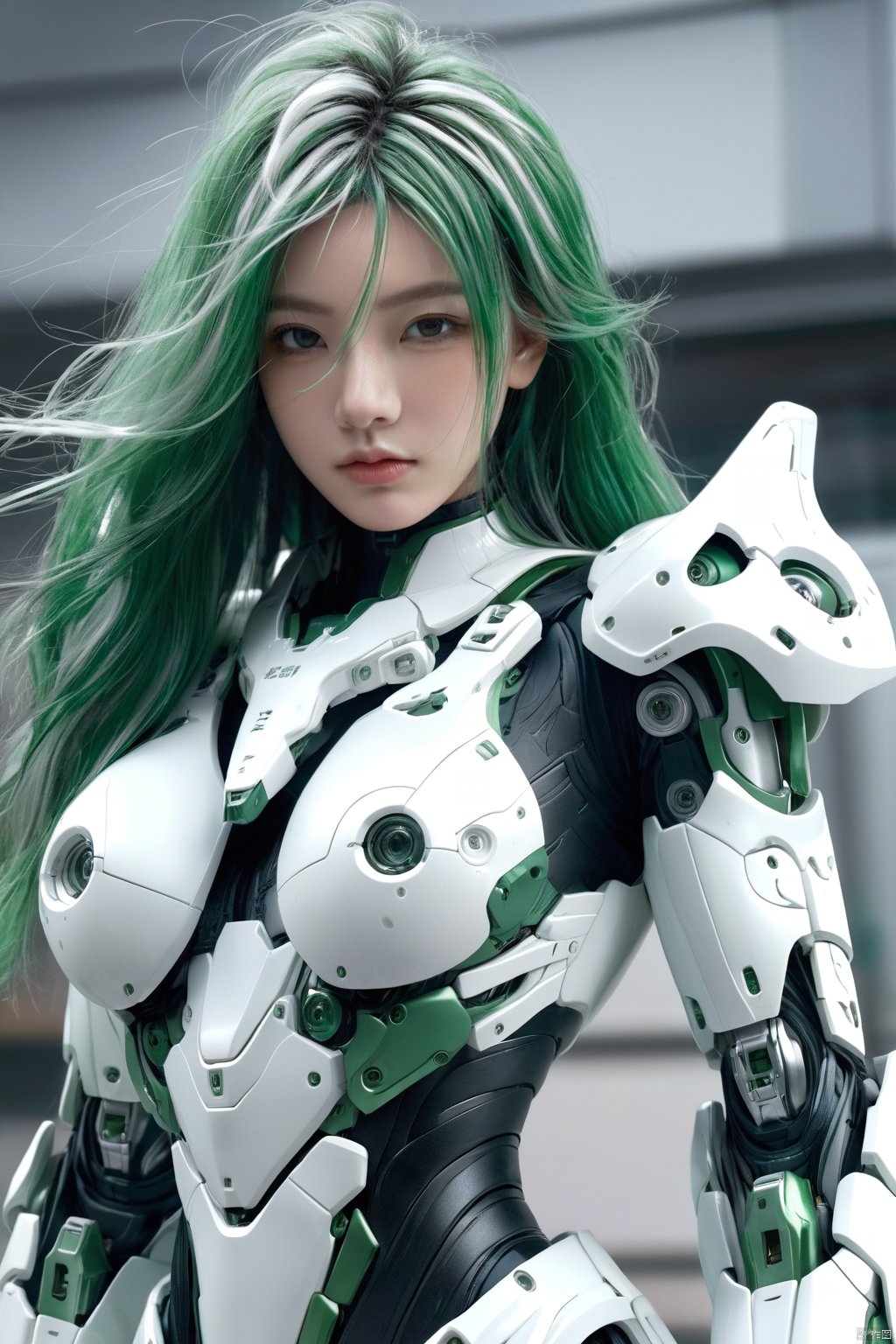  HUBG_Mecha_Armor,
1 girl, huge breasts, big chest,full body:1.5, messy green long hair, realistic, perfect murge, white Mecha body,Young beauty spirit .Best Quality, photorealistic, ultra-detailed, finely detailed, high resolution, perfect dynamic composition, sharp-focus,b3rli,dongtan dress,

taken by Canon EOS,SIGMA Art Lens 35mm F1.4,ISO 200 Shutter Speed 2000,Vivid picture,