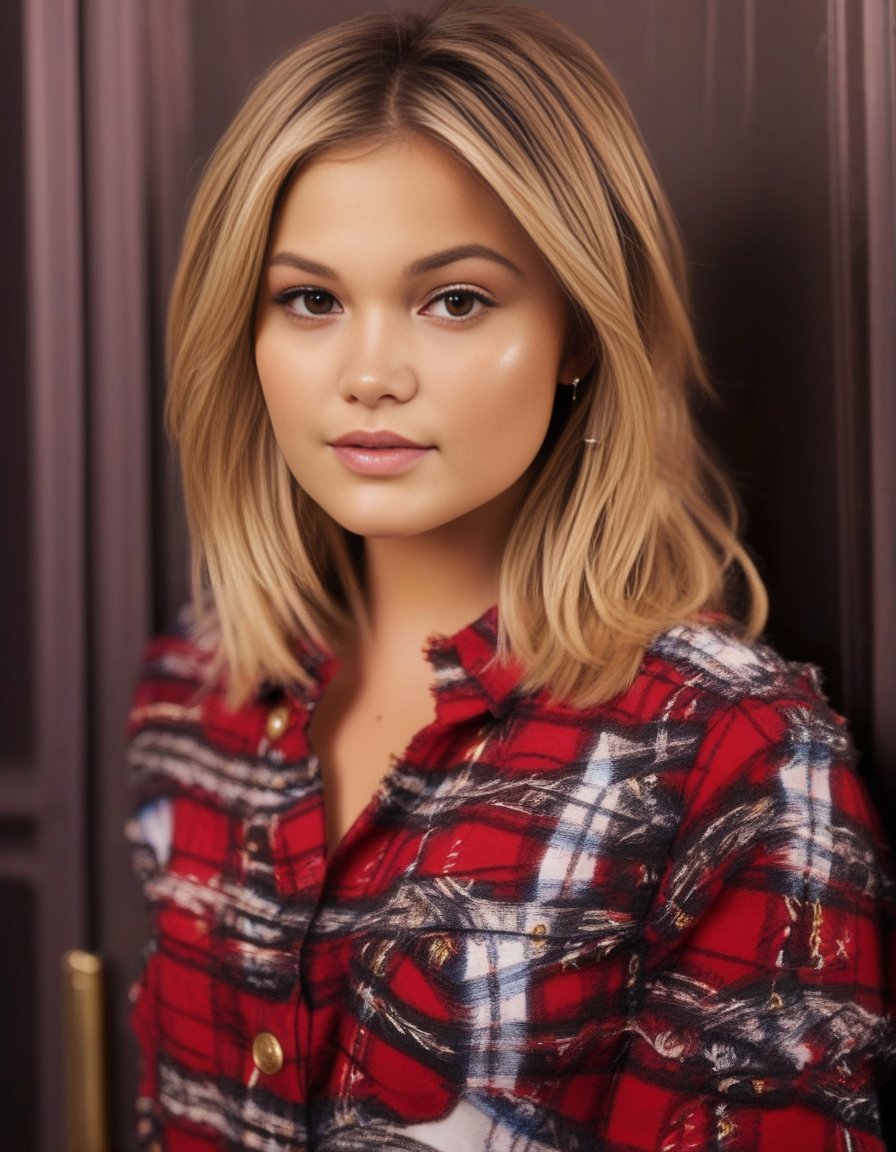 OliviaHolt,<lora:OliviaHoltSDXL:1>,A waist up portrait of a young beautiful (Scottish | French | Spanish | Pakistani ) girl, soft natural skin, long layered bob hair style, slim with curves,  tartan shirt,  highly details, soft lighting.