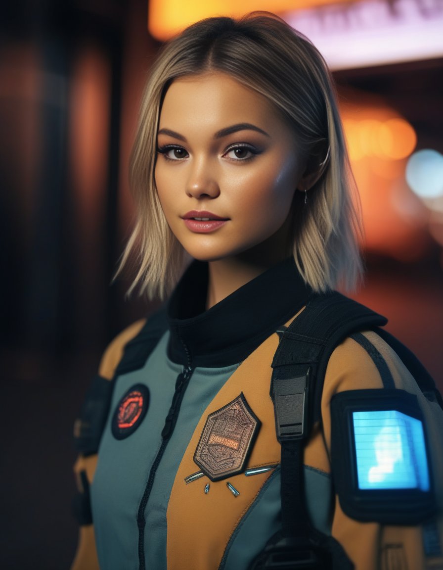 OliviaHolt,<lora:OliviaHoltSDXL:1>  (8k, RAW photo, best quality, masterpiece:1.2), (realistic, photo-realistic:1.37), ultra highres, depth of field, chromatic aberration, caustics, Broad lighting, natural shading,Fujifilm XT3,ultra detailed,cyberpunk uniform,1girl, solo,standing, looking at viewer, outdoors,street