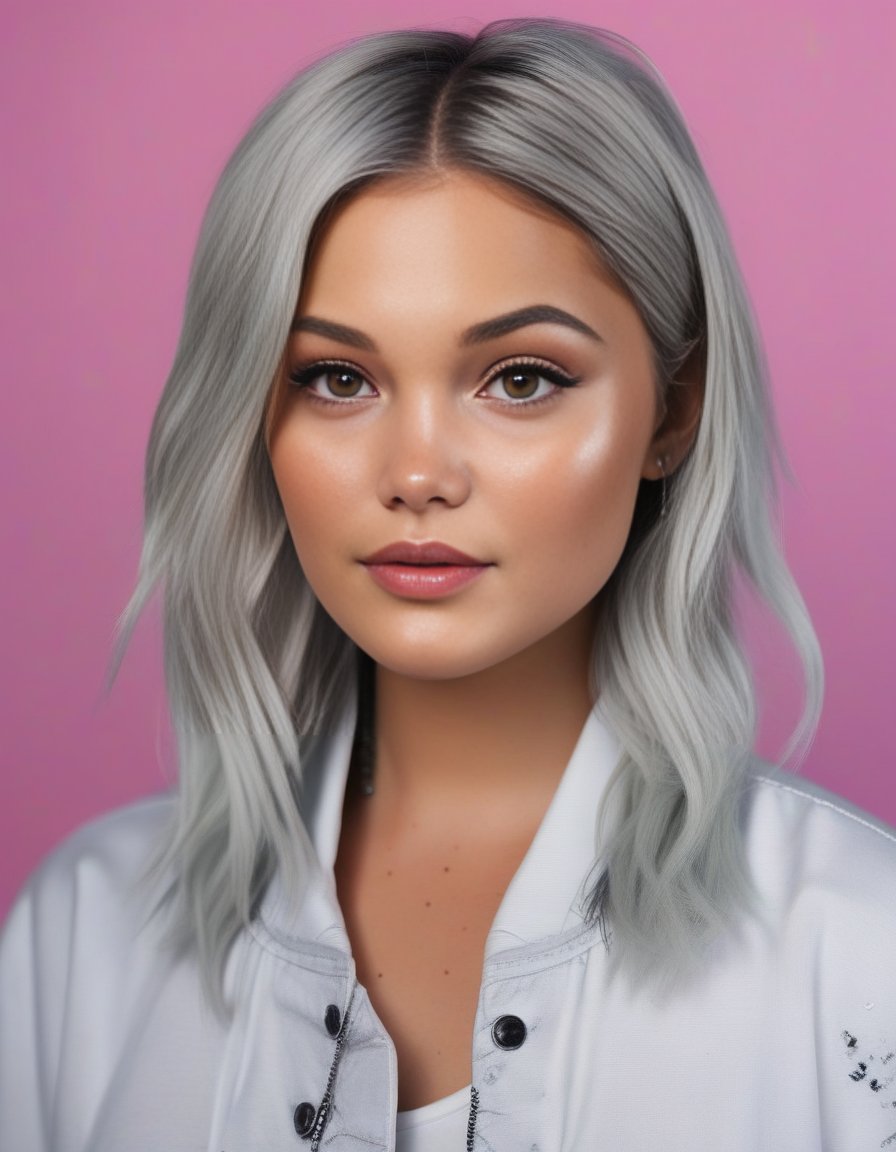 OliviaHolt,<lora:OliviaHoltSDXL:1>,Generate a hyper-realistic portrait of a beautiful white girl with neon black hair, light freckles, resembling an Instagram fashion influencer