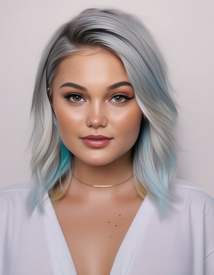 OliviaHolt,<lora:OliviaHoltSDXL:1>,Generate a hyper-realistic portrait of a beautiful white girl with neon black hair, light freckles, resembling an Instagram fashion influencer