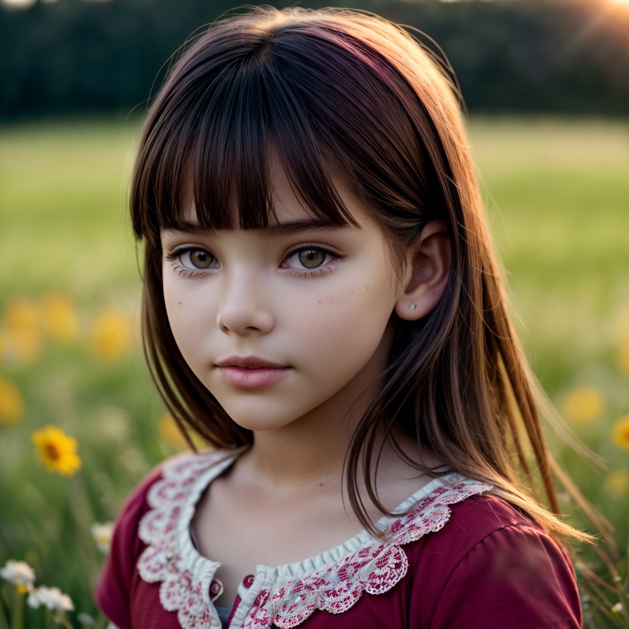 (masterpiece:1.3), best quality, extra resolution, wallpaper, HD quality, HD, HQ, 4K, dolly short of self-assurance (AIDA_LoRA_LG2014:1.1) <lora:AIDA_LoRA_LG2014:0.74> as little girl in a simple red t-shirt in the field, pretty face, (eyes with dark iris:1.1), insane level of details, kkw-ph1, hdr, f1.8, (colorful:1.1), sunlight