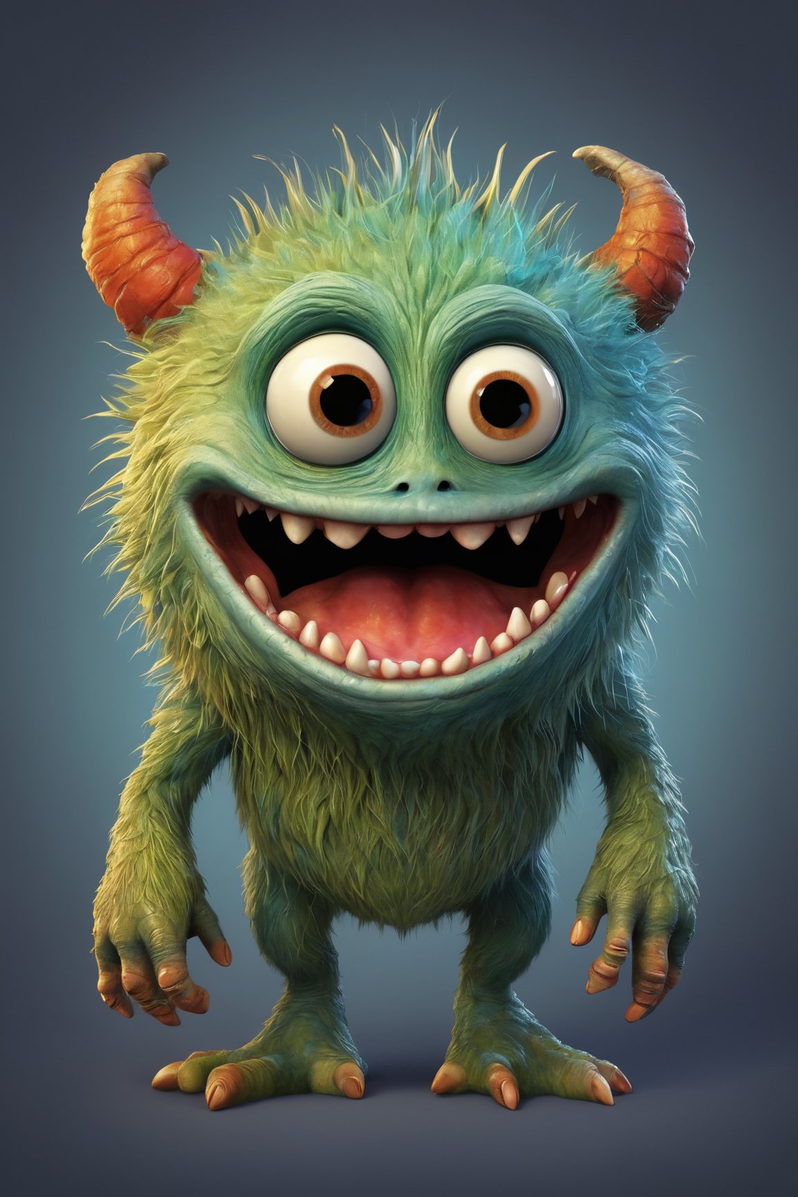 (best quality,8K,highres,masterpiece), ultra-detailed, capturing the whimsical essence of a cute, tiny monster with a distinctly creepy smile. This creature, while small in stature, boasts an array of vibrant colors and textures, making it stand out with its unique charm. Despite its eerie grin, there's an undeniable allure to its appearance, blending elements of the adorable with the slightly unsettling. The monster's eyes sparkle with mischief, suggesting a playful nature behind its unnerving smile. Its skin is highly textured, showcasing an array of soft, pastel shades that contrast with the darker, more mysterious tones of its grin. The background is deliberately blurred, focusing attention on the creature's expressive face and the intricate details that define its character. This portrayal combines the innocent with the eerie, inviting viewers into a world where even the smallest monsters carry a mix of cuteness and mystery.
