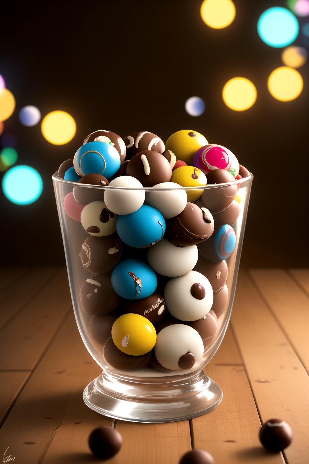 centered, photography, | multiple glass bowl, chocolate balls, candies, cookies, bread, almonds, peanuts, delicious, symetrical, realistic, | bokeh, depth of field, | gamer bar, gamer decoration, rgb lights