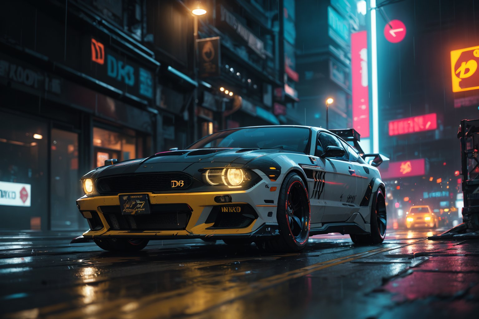 (detailed cyberpunk 2300 car background, futuristic concept cars, cyberpunk, modified car), detailed raining, neon headlight, volumetric light, rich colors, neon lighting, night, midnight, fine detail, absurdres, extremely detailed, depth of field, ((realistic lighting)) ultra highres, (masterpiece:1.2), (ultra detailed), (best quality), intricate, comprehensive cinematic, magical photography, (gradients), colorful, nikon d850 film stock photograph kodak portra 400 camera f1.6 lens rich colors hyper realistic lifelike texture dramatic lighting unrealengine trending on artstation cinestill 800 tungsten, Style-Neeko