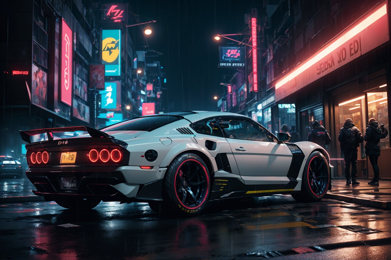 (detailed cyberpunk 2300 car background, futuristic aero super cars, cyberpunk, modified car), detailed raining, neon headlight, volumetric light, rich colors, neon lighting, night, midnight, fine detail, absurdres, extremely detailed, depth of field, ((realistic lighting)) ultra highres, (masterpiece:1.2), (ultra detailed), (best quality), intricate, comprehensive cinematic, magical photography, (gradients), colorful, nikon d850 film stock photograph kodak portra 400 camera f1.6 lens rich colors hyper realistic lifelike texture dramatic lighting unrealengine trending on artstation cinestill 800 tungsten, Style-Neeko