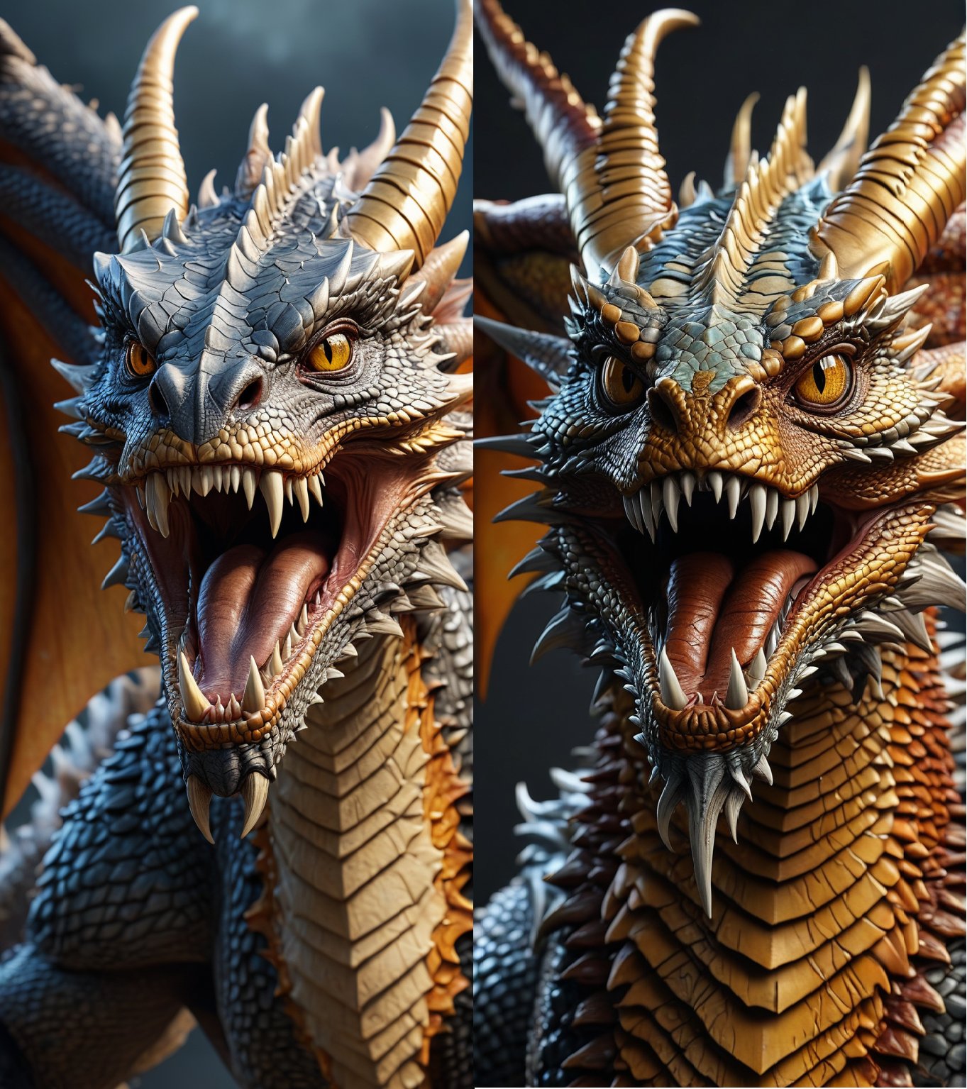 dragon_gold_animal_female_mithological_horns, scales,open mouth, teeth, fangs, wings, full body, front view, fantasy, epic sky background, PNG image format, sharp lines and borders, solid blocks of colors, over 300ppp dots per inch, 32k ultra high definition, 530MP, Fujifilm XT3, cinematographic, (photorealistic:1.6), 4D, High definition RAW color professional photos, photo, masterpiece, realistic, ProRAW, realism, photorealism, high contrast, digital art trending on Artstation ultra high definition detailed realistic, detailed, skin texture, hyper detailed, realistic skin texture, facial features, armature, best quality, ultra high res, high resolution, detailed, raw photo, sharp re, lens rich colors hyper realistic lifelike texture dramatic lighting unrealengine trending, ultra sharp,Dragon,SDXL