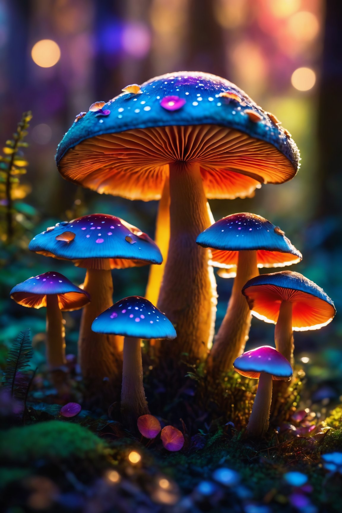 (best quality,4k,8k,highres,masterpiece:1.2),ultra-detailed,realistic, colorful mushrooms, close up, macro photography, vibrant colors, intricate patterns, magical forest theme, dreamlike atmosphere, soft lighting, bokeh, surreal art style